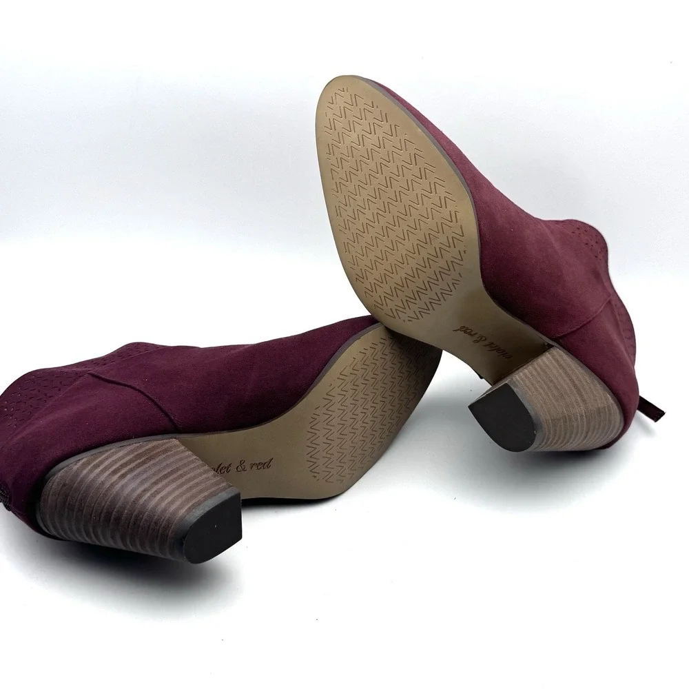 Violet & Red‎ Women's Jackson Lazer Cut Topline Bootie Burgundy Suede Size 7.5